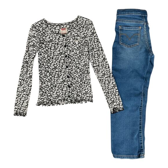 Levi's Long Sleeve Faux Button Down Top Size 6 & Skinny Pull-On Jegging Size 6 - Picture 1 of 11